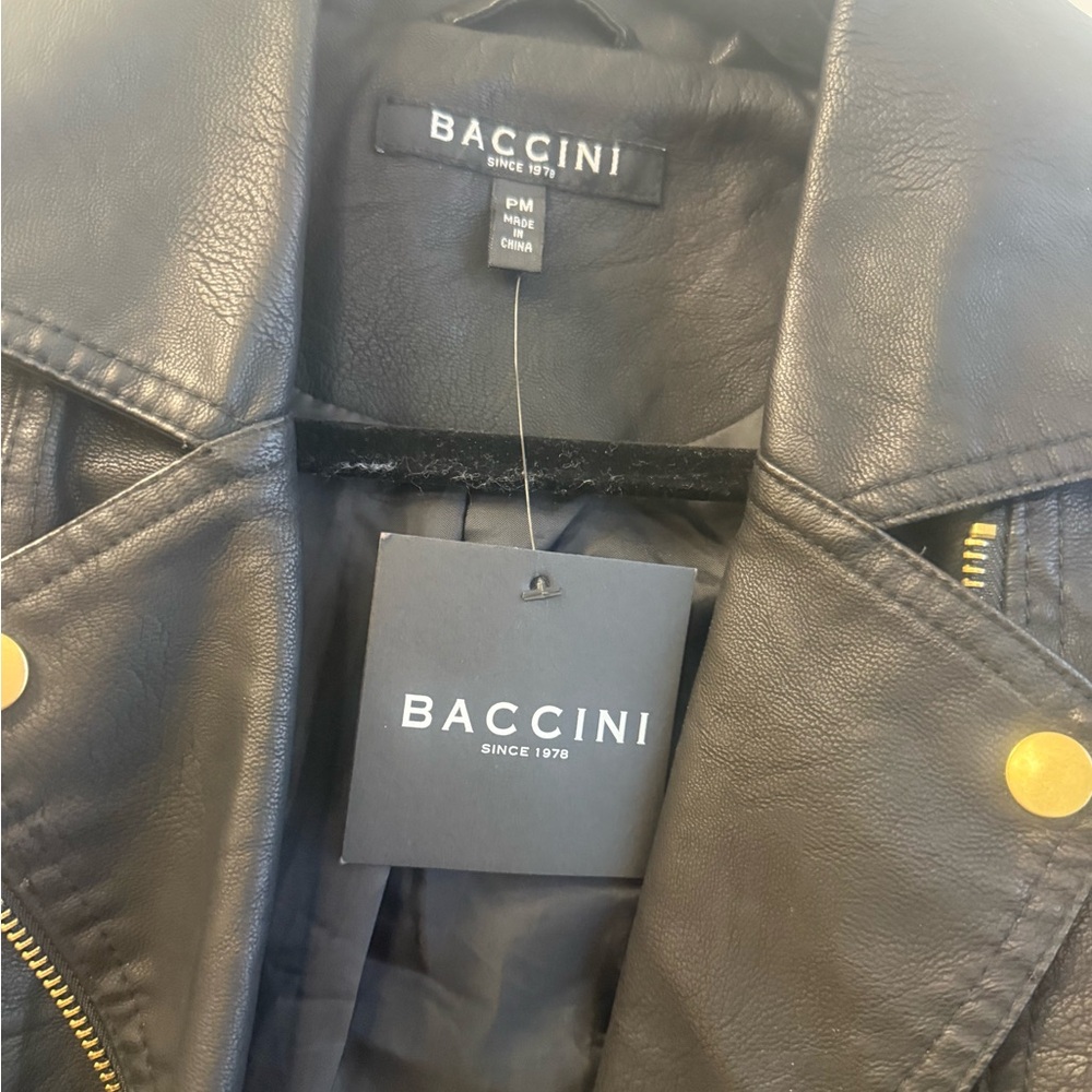 Baccini Black Faux Leather Jacket Petite Medium - Picture 7 of 10